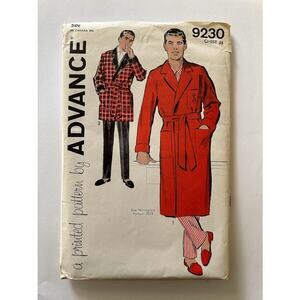 Vintage 1950s Advance pattern #9230 mens robe smoking jacket chest 38